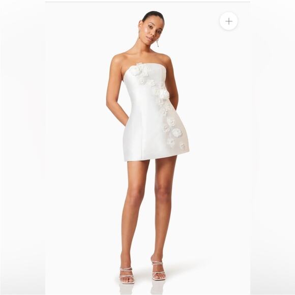 elliatt oleander strapless sateen 3D flower pearl mesh maxi mini dress large NEW - Picture 13 of 15